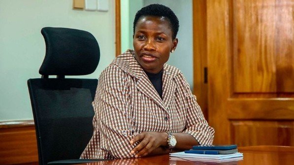 Principal Secretary Susan Auma Mang'eni addressing a press briefing at NSSF Building, Nairobi