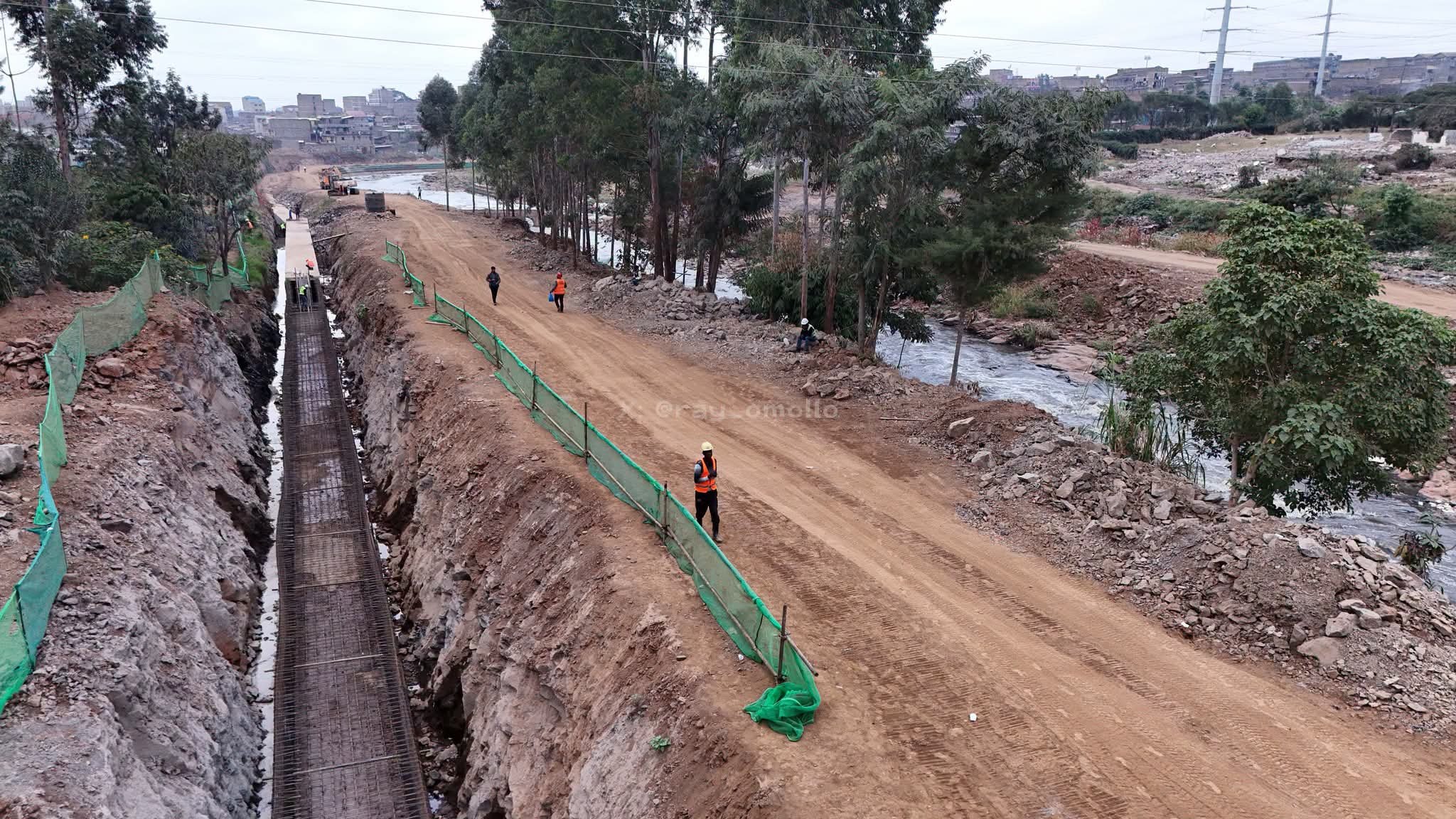 Machinery at work on the 27-kilometre trunk sewer lines under the Nairobi River Regeneration Programme in Ruaraka.