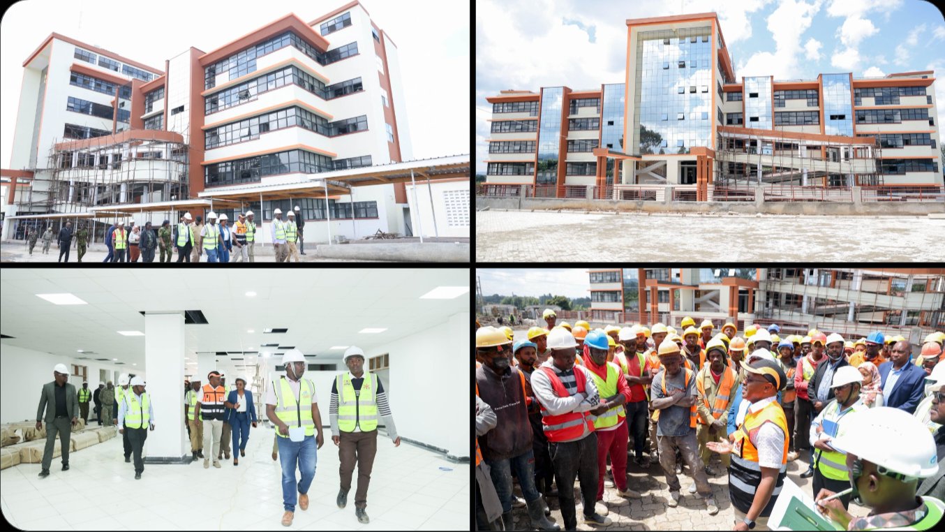 Exterior view of the new multi-story medical complex under construction at JM Kariuki Memorial County Referral Hospital in Nyandarua County.