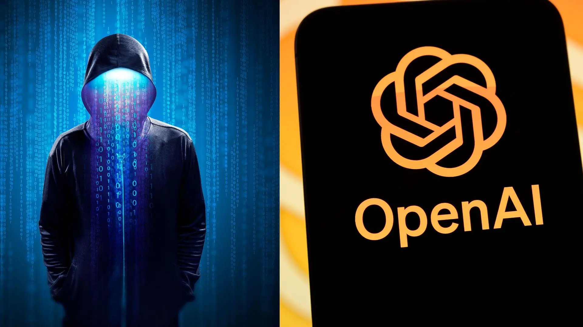 Digital security conceptual graphic featuring a hooded silhouette alongside the corporate logo of OpenAI.