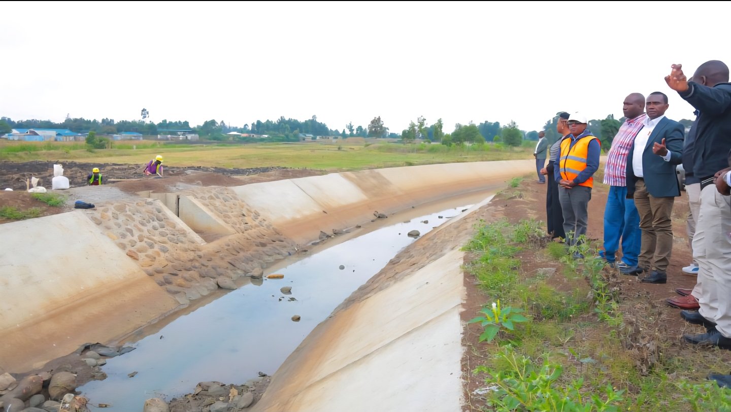 A reinforced concrete water intake and canal structure at the Nguruman Irrigation Scheme in Kajiado West.