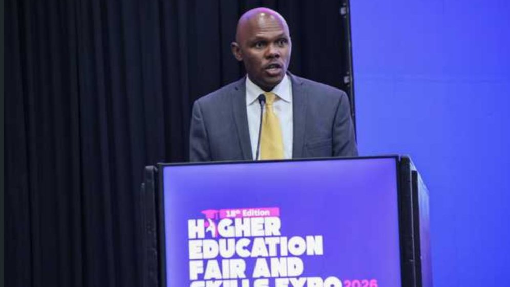 A speaker addressing attendees at a podium during the 18th Higher Education Fair and Skills Expo 2026 in Nairobi.