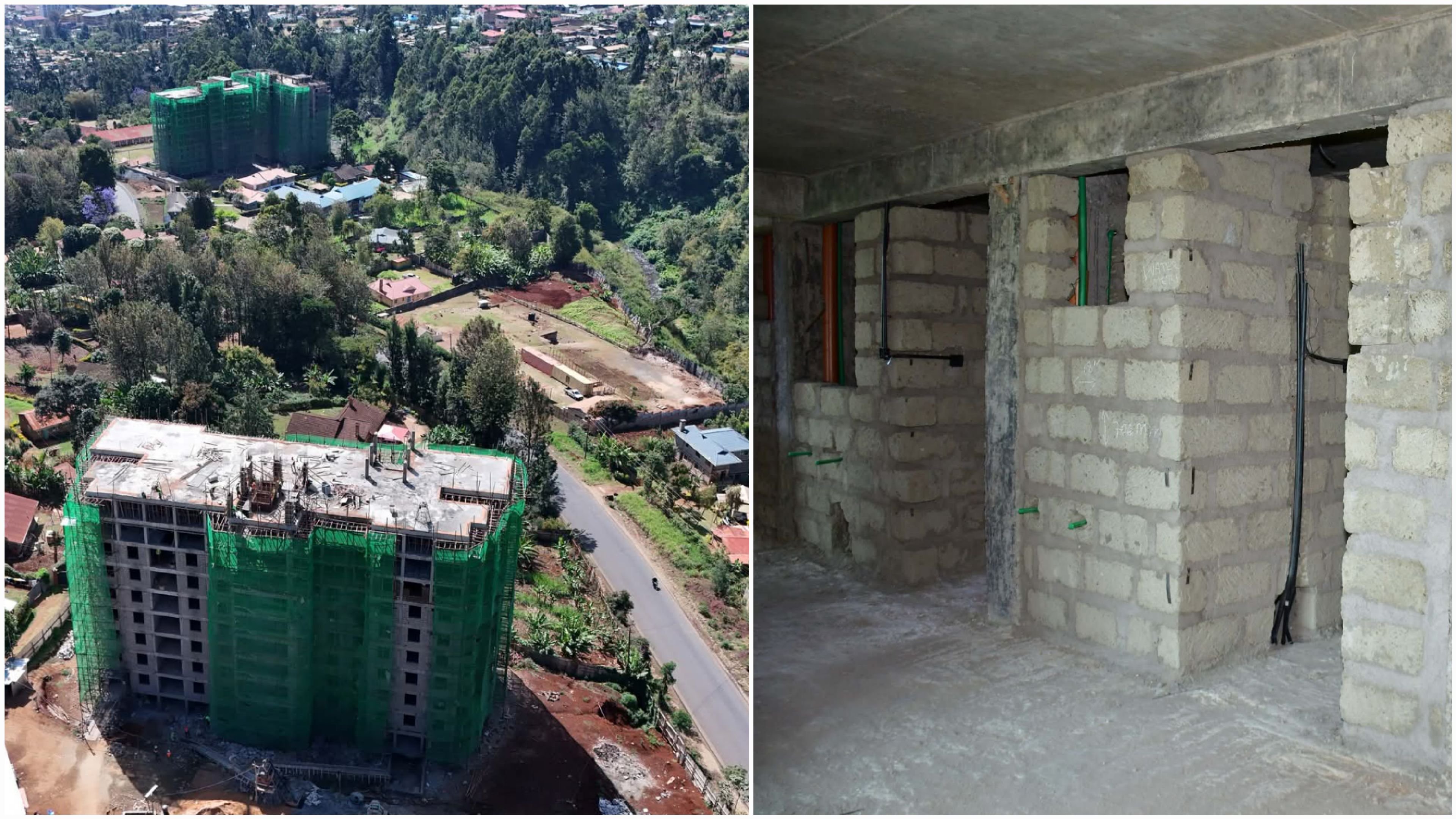 Phase I and Phase II of the Meru Affordable Housing Projects in Imenti North Constituency, Meru County, progress side by side.