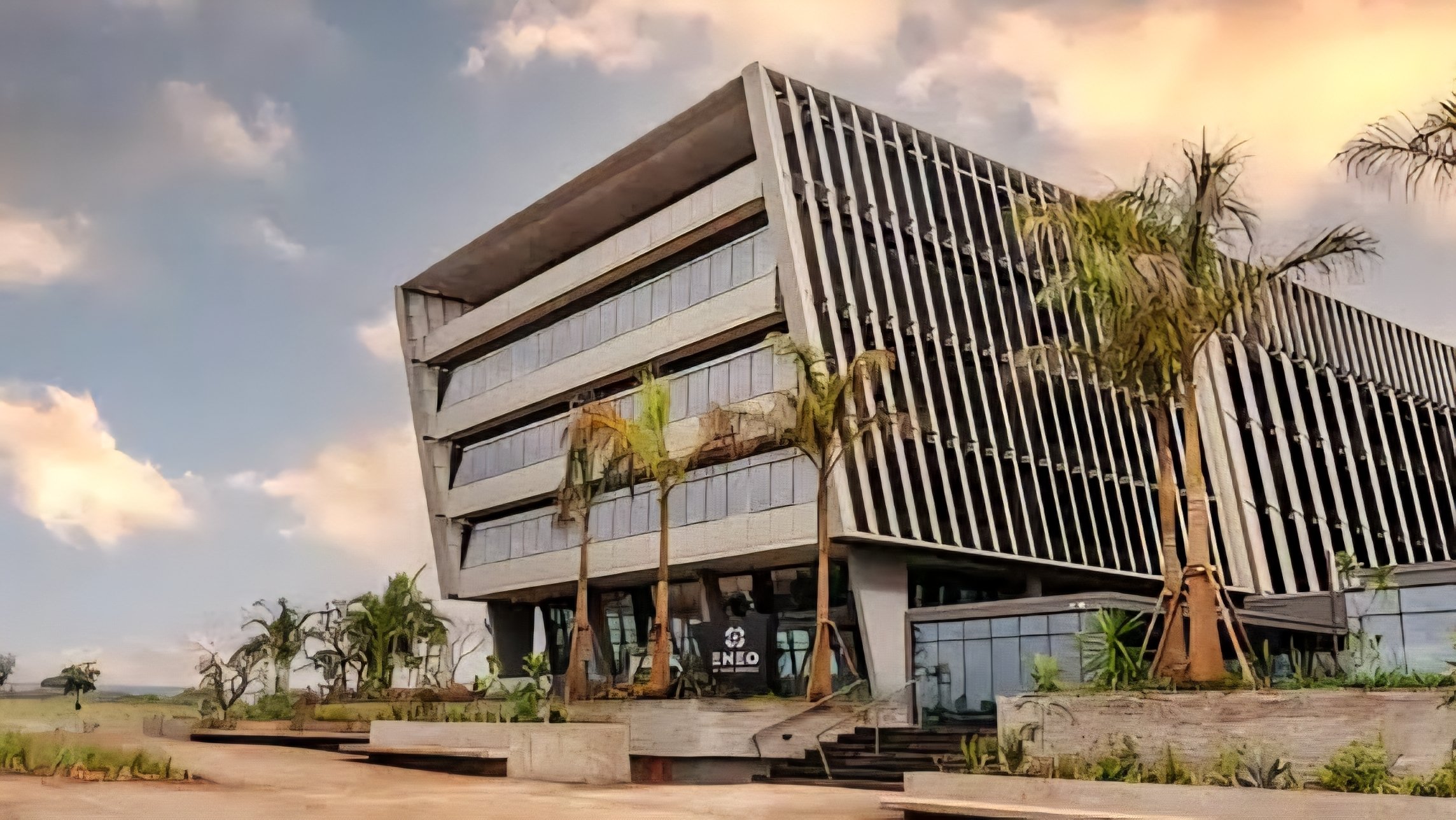 A modern commercial office complex building featuring glass facade architecture and landscaped grounds in Nairobi, Kenya.
