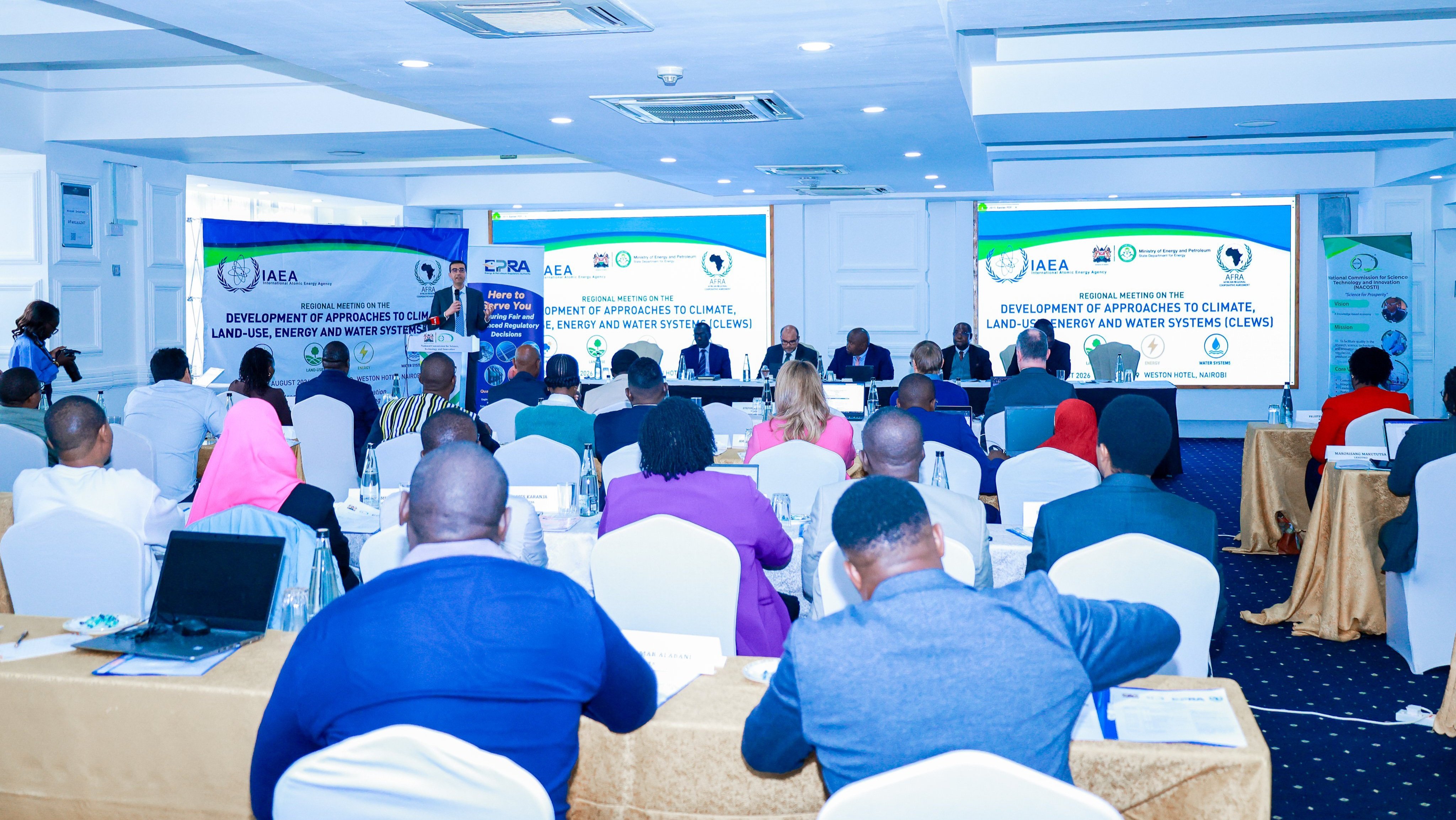 EPRA Ag Director General Dr Eng Joseph Oketch speaking at the IAEA CLEWS regional meeting in Nairobi.