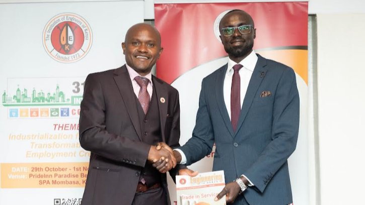 IEK president Eng. Shammah Kiteme and Water CS Eng. Eric Mugaa at the 31st Annual International Convention in Nairobi, 2024