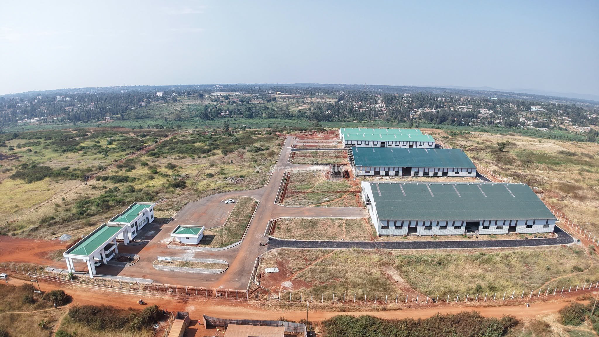 Aerial view of construction progress at the Kabati Export Processing Zone in Murang'a County, Kenya.
