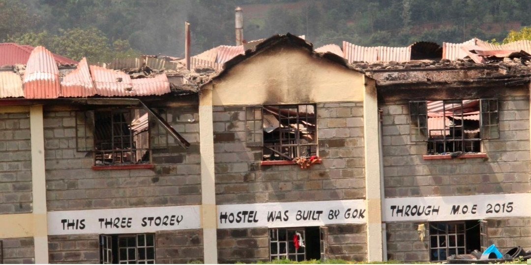 A dormitory that was destroyed by fire at Tenwek Boys' High School in Bomet County in this photo taken on July 9, 2026. No student was injured