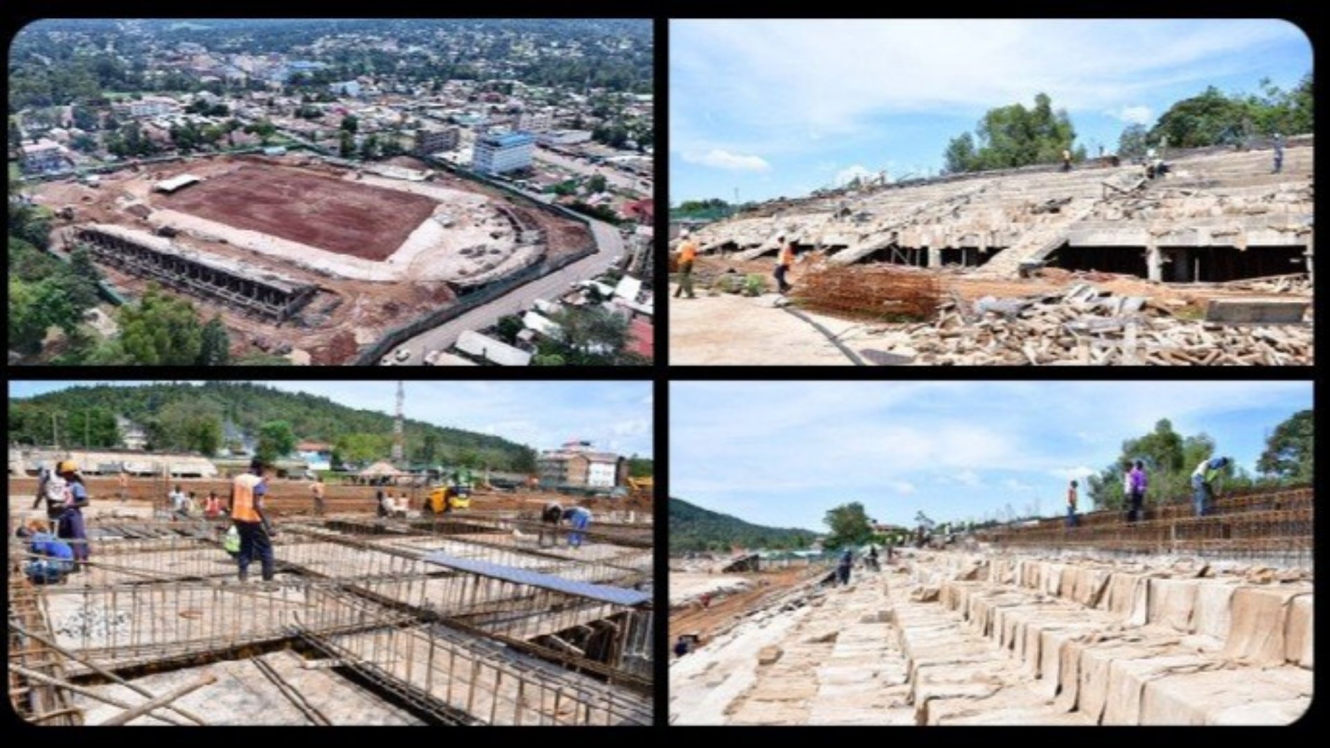 Views of the rising Migori Stadium showing ongoing construction on the stands and pitch area in Migori County, Kenya.