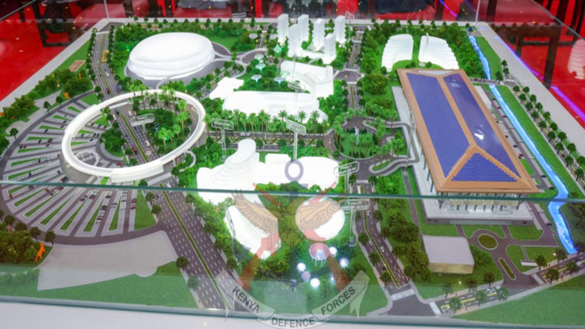 An architectural render or a photograph showing the active construction site of the Bomas International Convention Complex in Nairobi, Kenya, highlighting its large scale and modern design