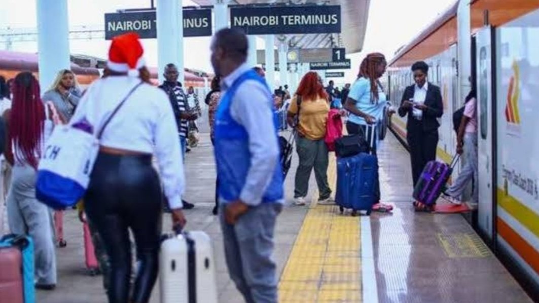 Passengers boarding the SGR at the Syokimau terminus.