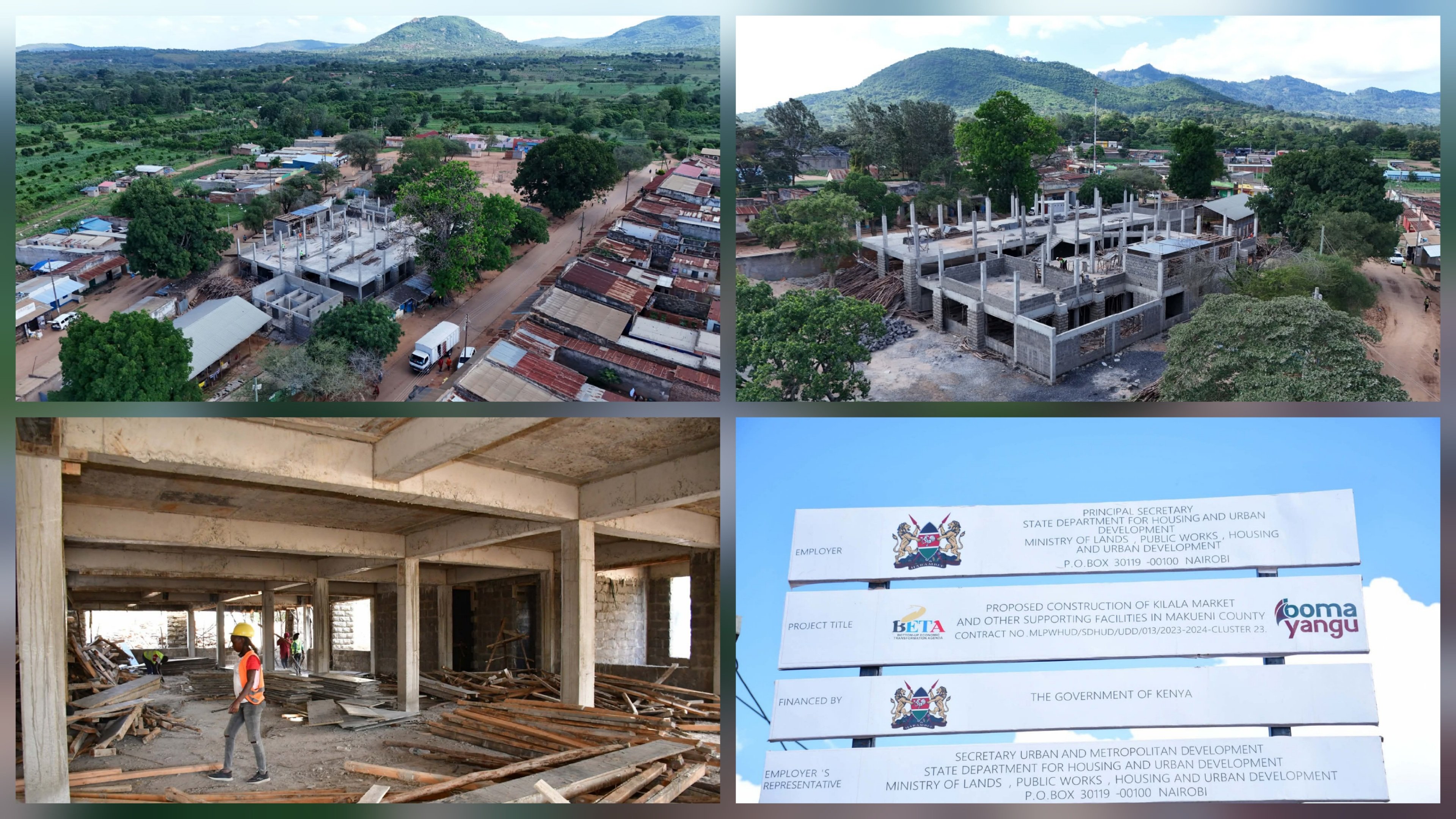 The Kilala Market project in Makueni County, currently at 55 percent completion, will provide 200 stalls and modern amenities including cold storage and an ICT hub upon its scheduled finish.
