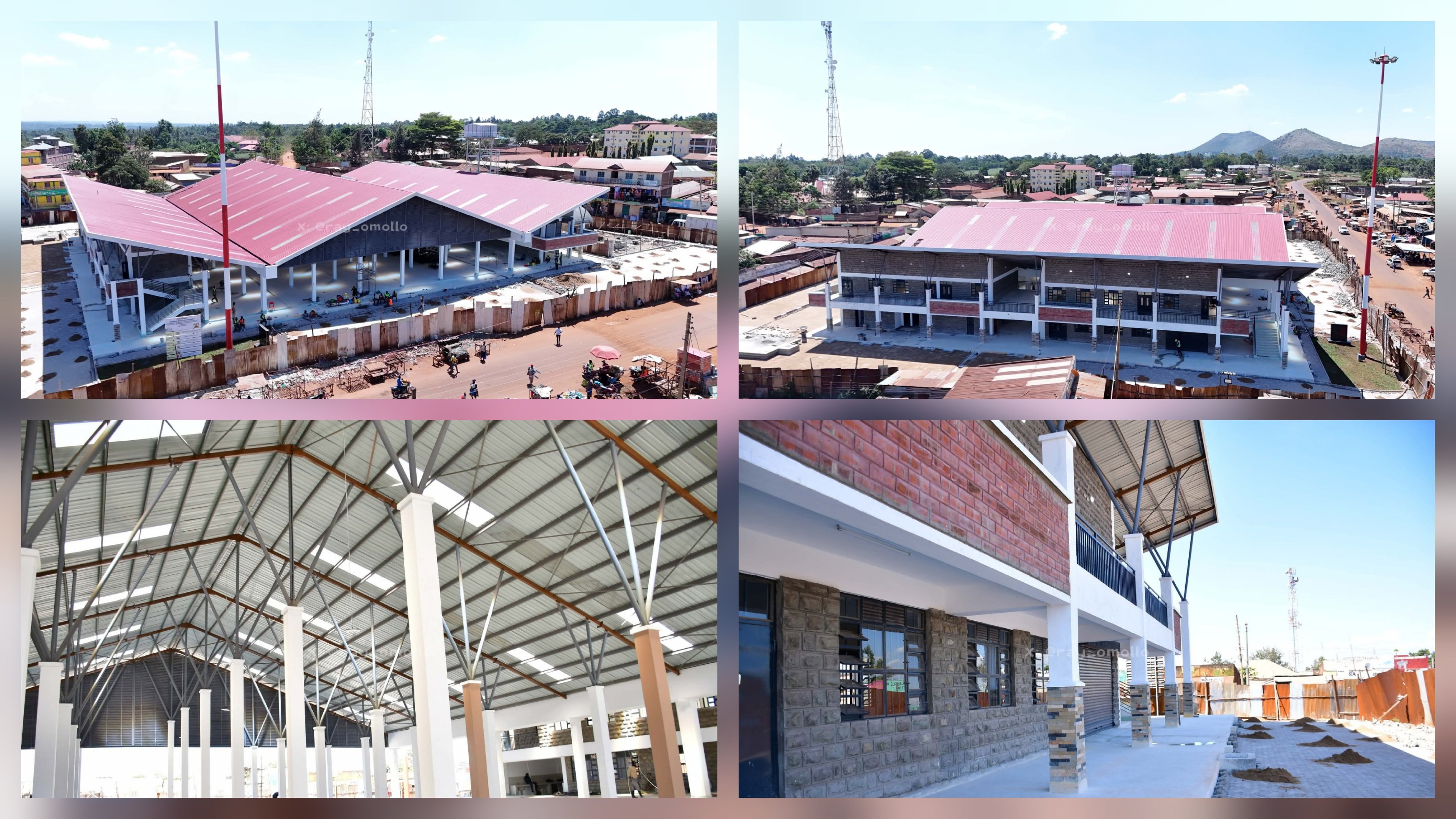Aerial photograph of the Bumala Modern Market in Busia County, Kenya, showcasing the nearly finished structure and the organized layout of the trading stalls and amenity blocks.