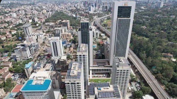 Modern high-rise tower in Nairobi city, showcasing contemporary architecture and urban development.