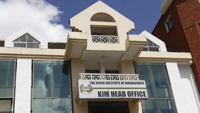 A street-level view of the Kenya Institute of Management building featuring the institution's official signage and entrance.