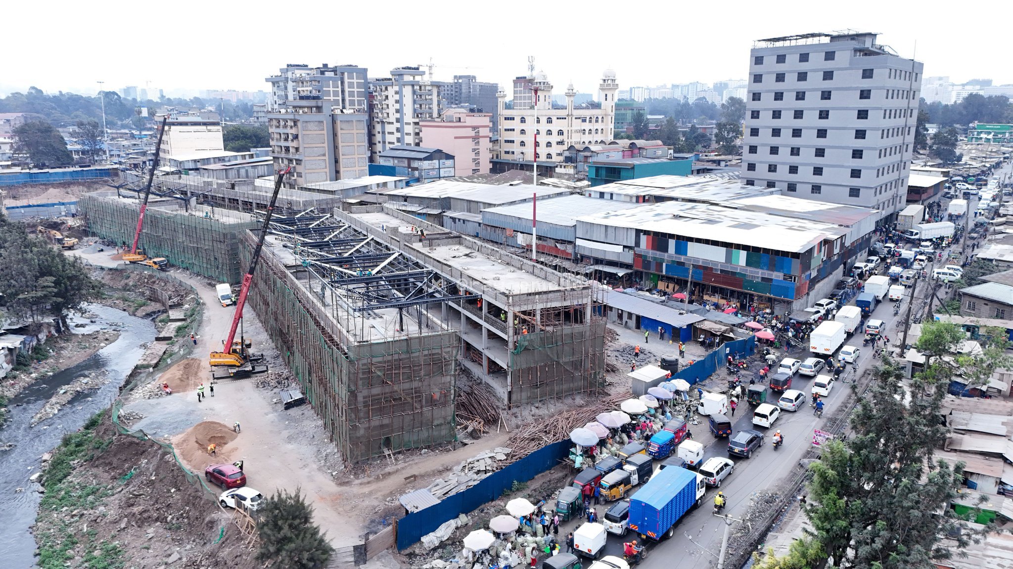 Gikomba market upgrade advances with three multi-storey blocks topping out