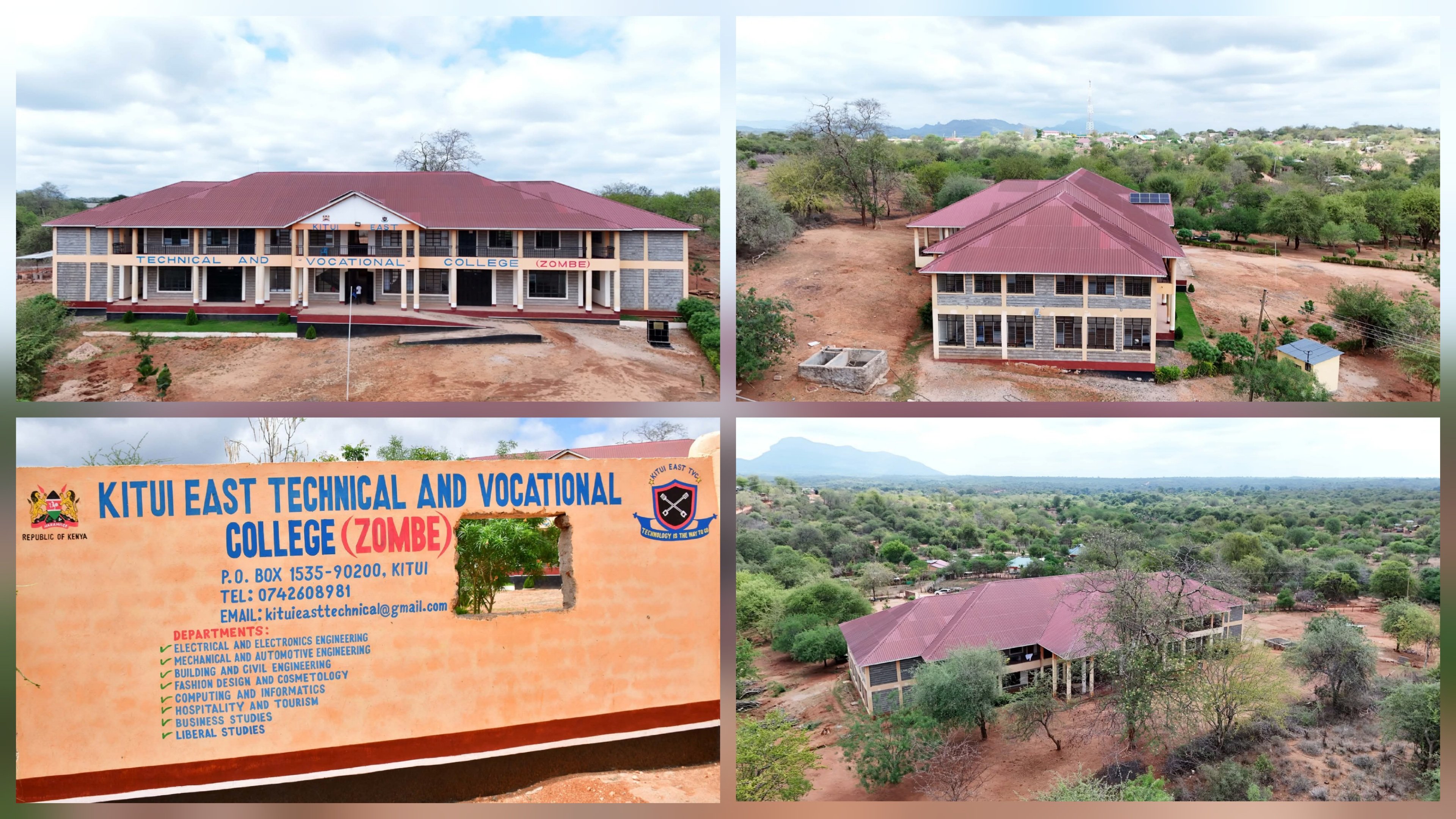 Exterior view of a multi-story tuition block at Kitui East Technical and Vocational College in Zombe, Kitui County.
