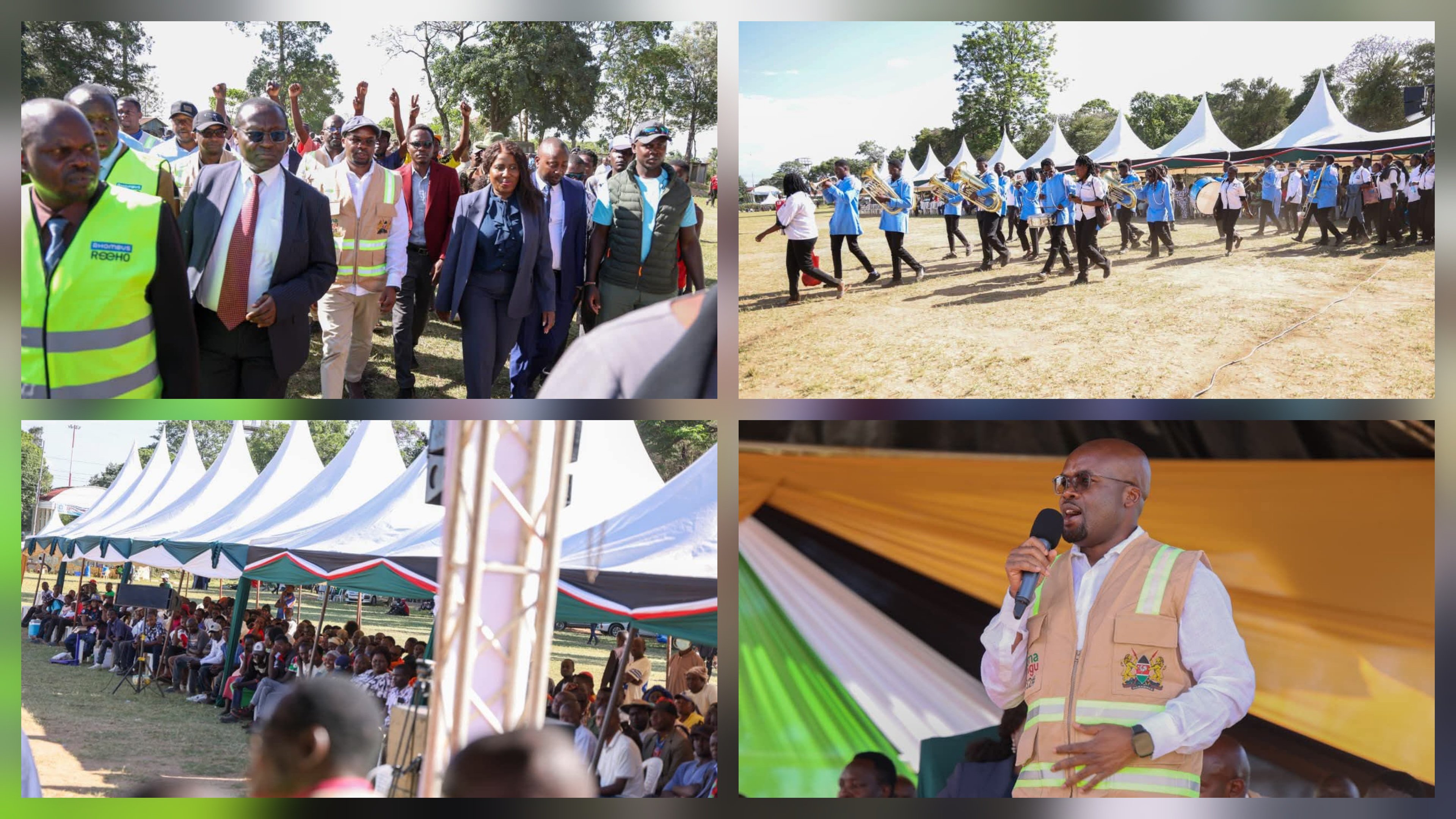 PSs Raymond Omollo, Charles Hinga, and Dr. Beatrice Inyangala participating in the groundbreaking ceremony for the new student hostels at Masinde Muliro University of Science and Technology.