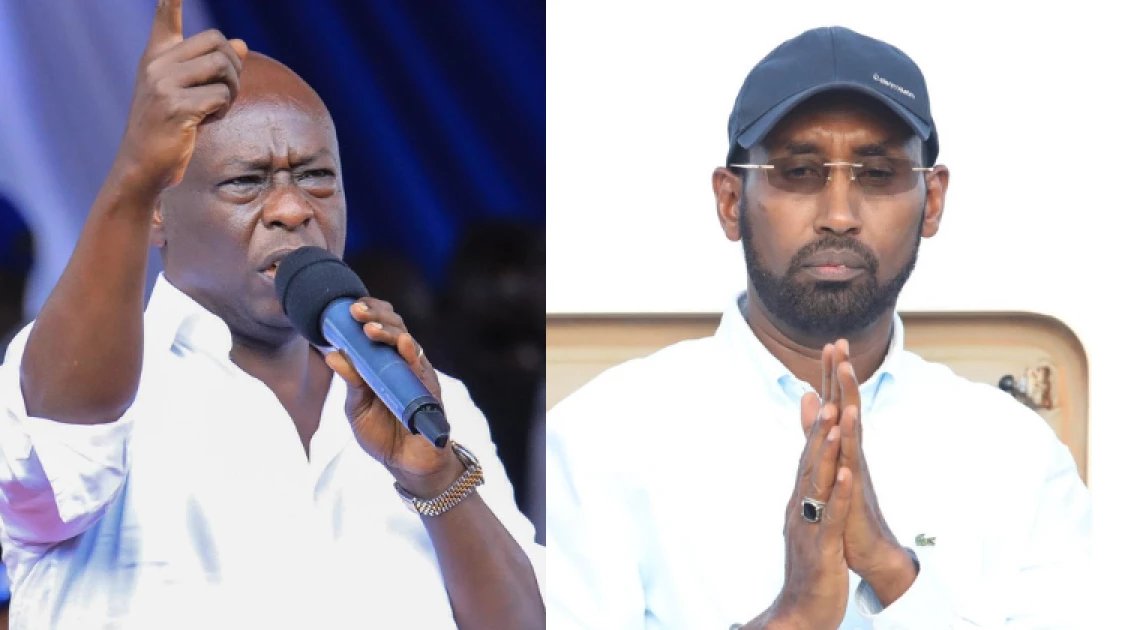 .A side-by-side image of DCP party leader Rigathi Gachagua and Mandera Governor Mohamed Adan Khalif.