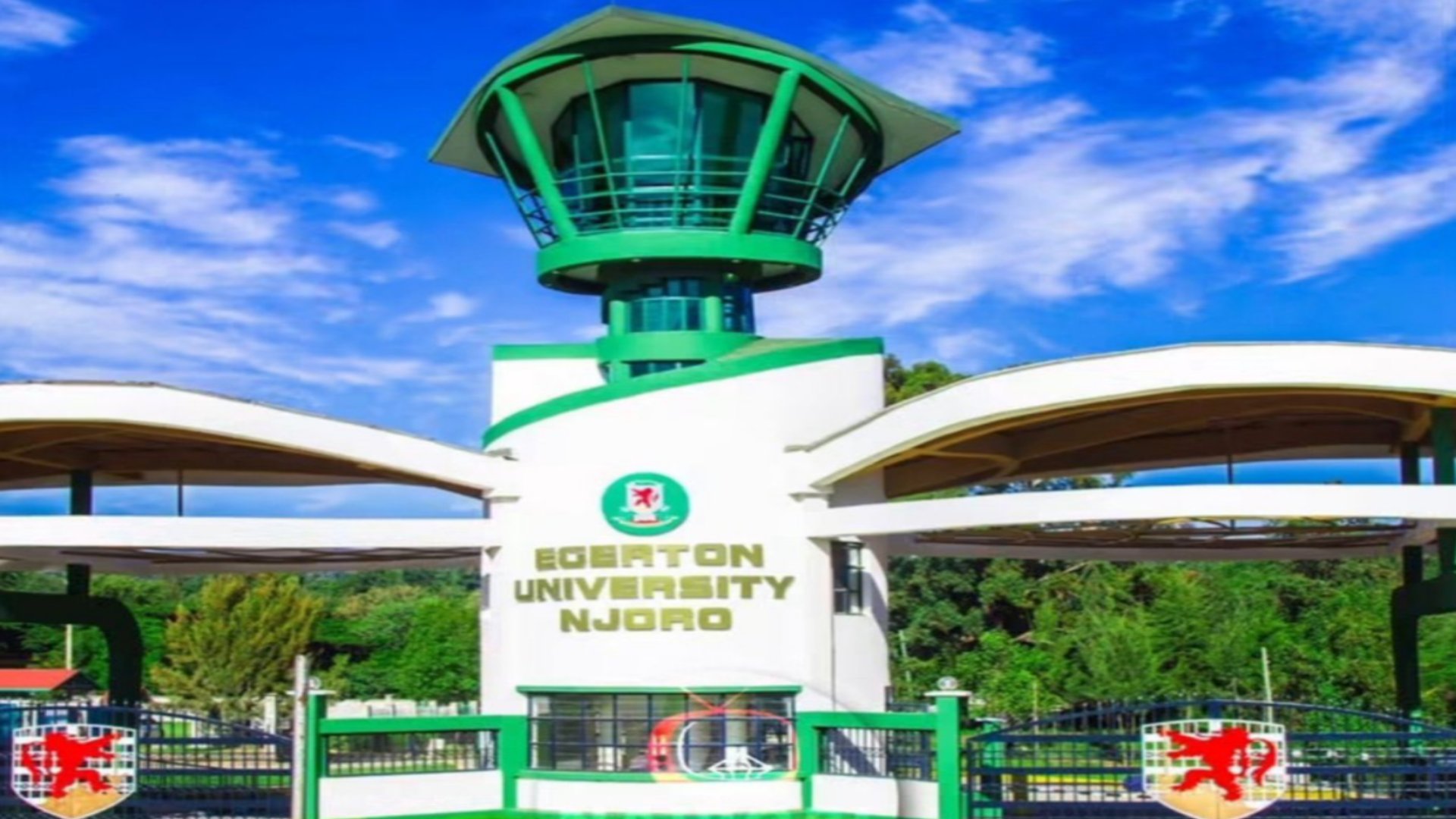 The main entry gate structure of Egerton University main campus in Njoro, Nakuru County.