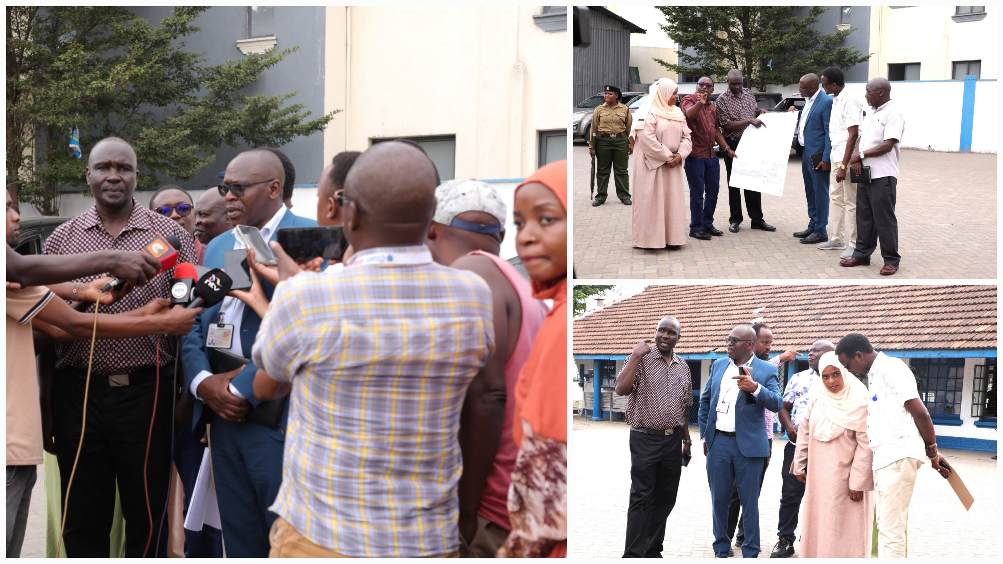 Kenya Railways and EACC officials standing together outdoors during a press briefing in Mombasa regarding the recovery of public land at Shimanzi.