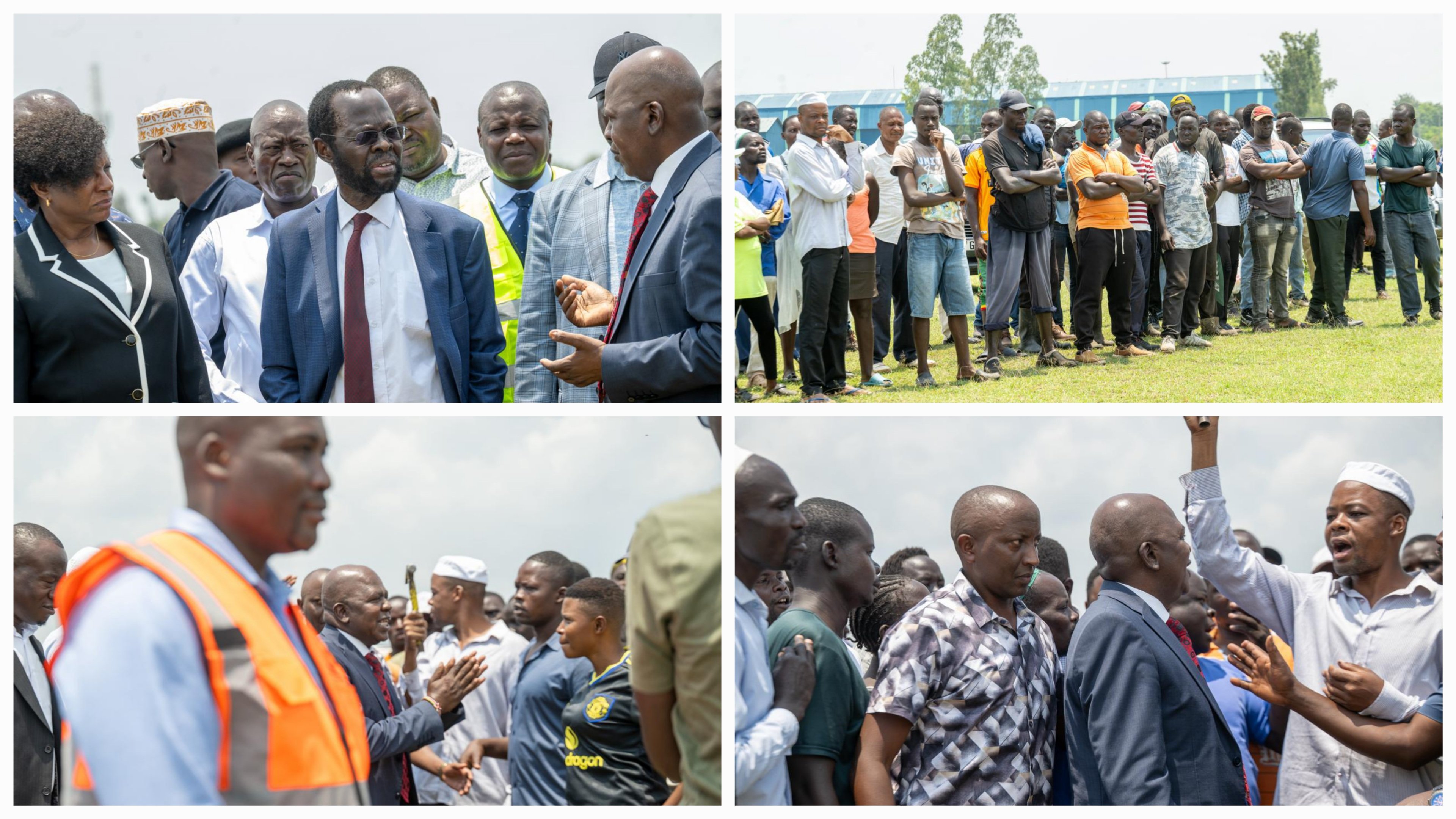 Kisumu Governor Anyang' Nyong'o and Kenya Railways officials during a site inspection of the proposed SGR terminus location in Kibos.