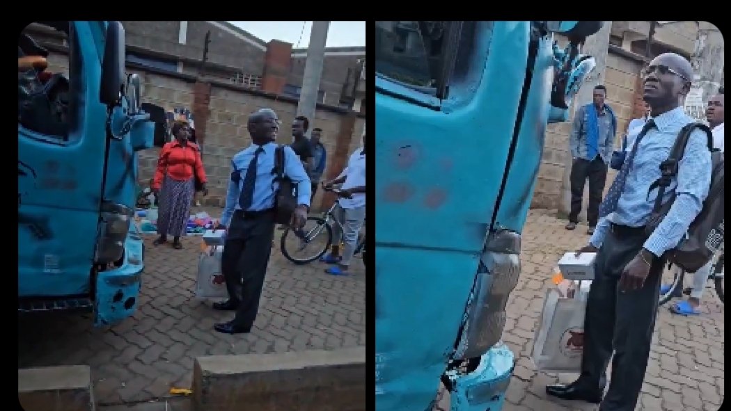 Viral screenshot showing a matatu from Neema Travellers on a pedestrian walkway at Allsops near Thika Road in Nairobi.