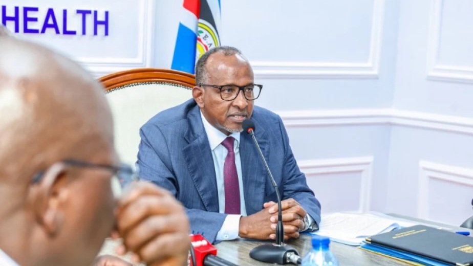 Health Cabinet Secretary Aden Duale speaking during an official briefing on state public health infrastructure interventions.