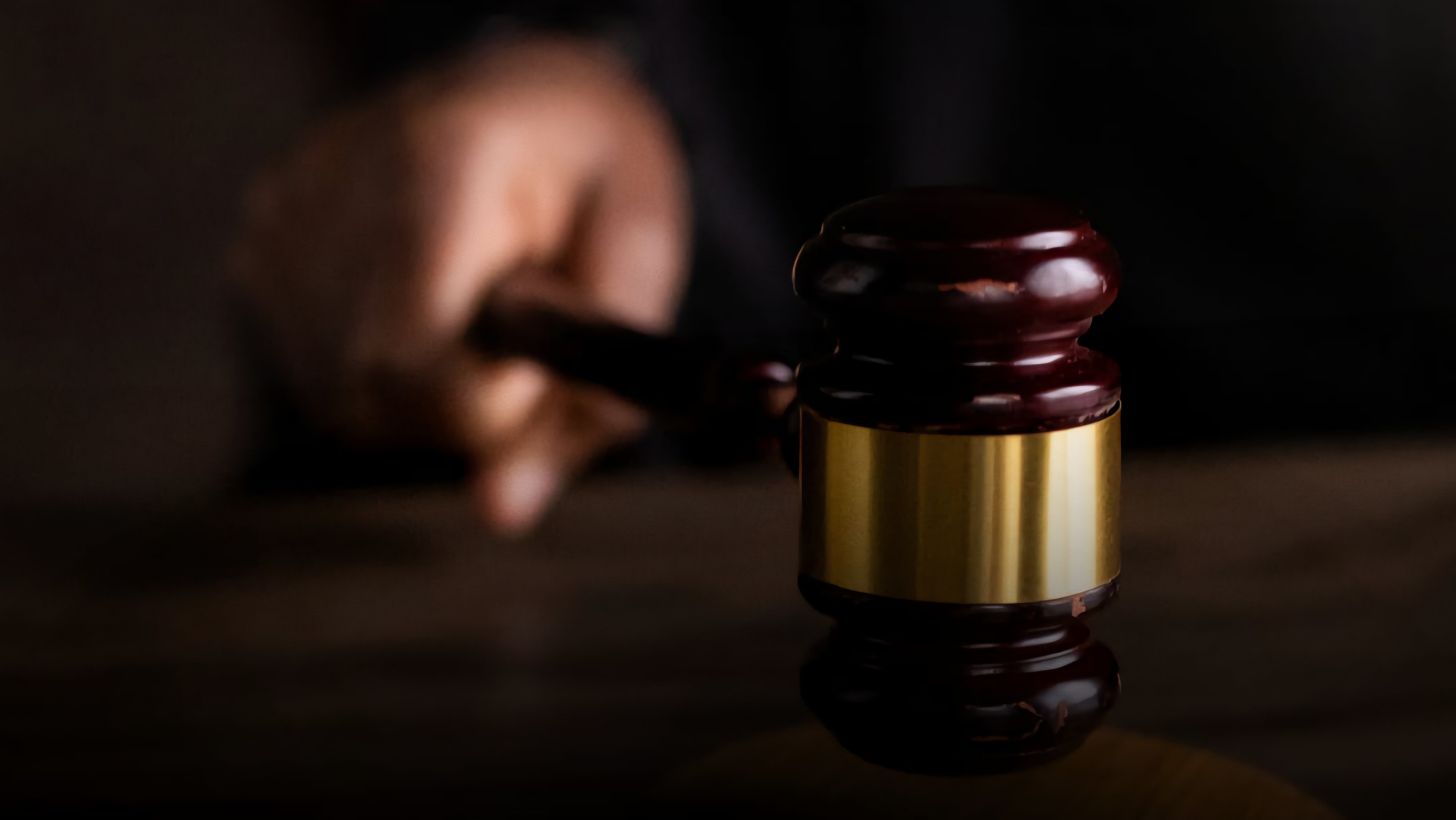 A close-up photograph of a wooden gavel resting on a sound block in a courtroom setting, as seen in the referenced image 291599.png.