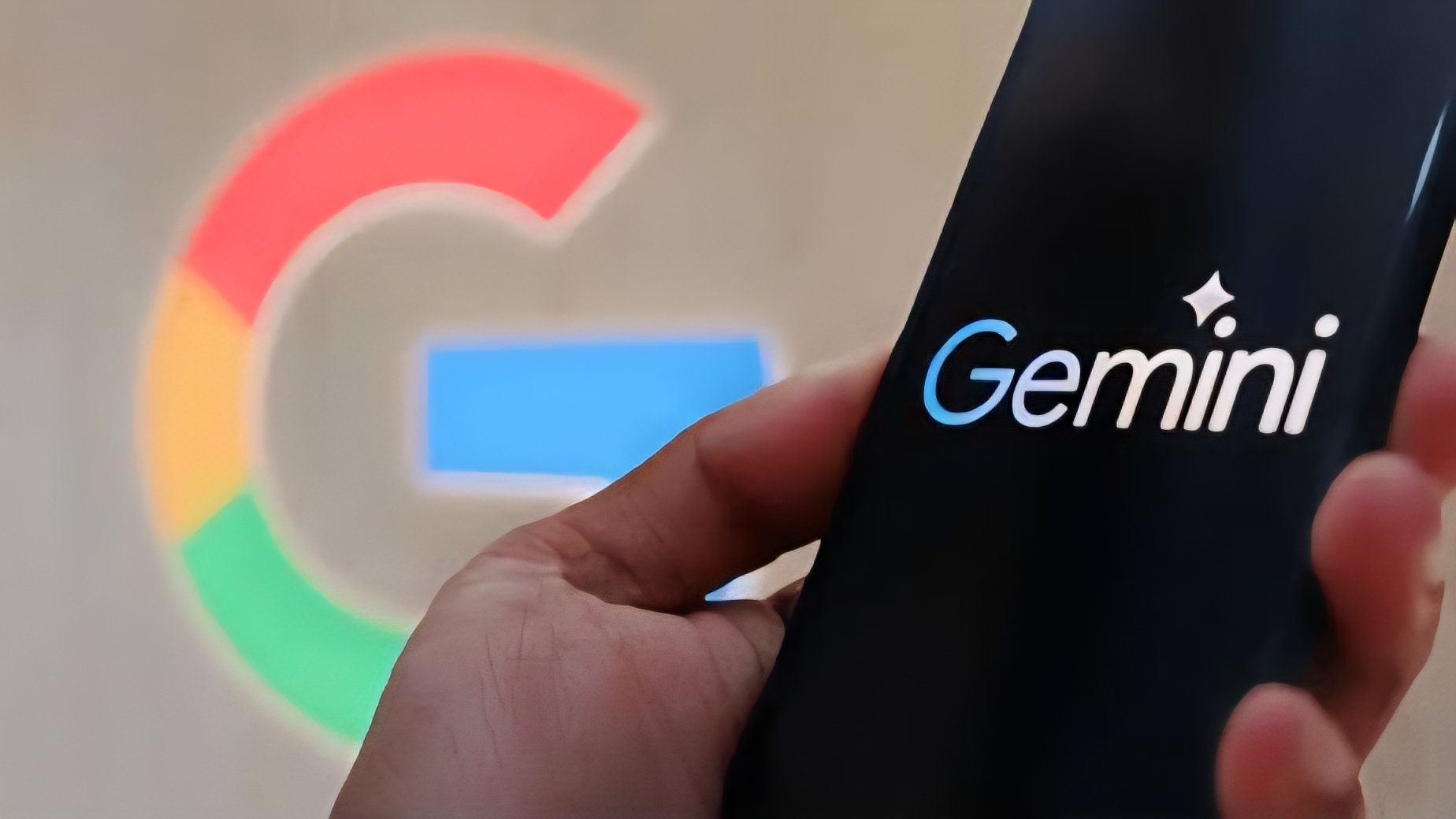 A close-up of a smartphone screen displaying the Google Gemini AI logo with a waveform graphic indicating audio generation.