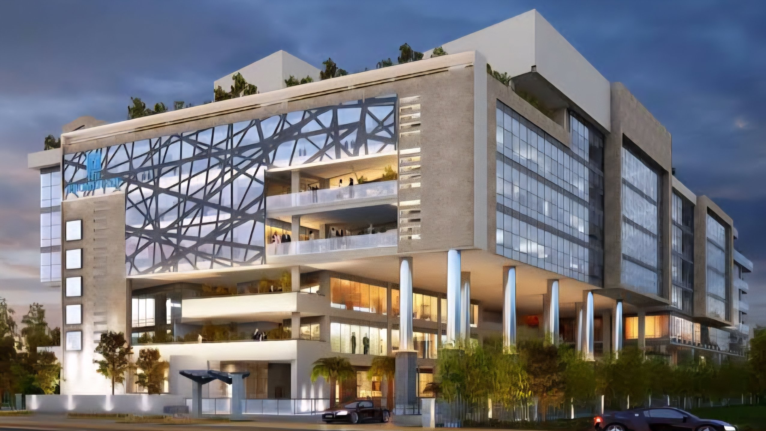 Exterior shot of modern commercial office buildings housing corporate headquarters in Nairobi, Kenya.