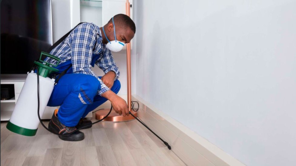 A photo displaying an operator utilizing a machine for pest control in the interior housing.