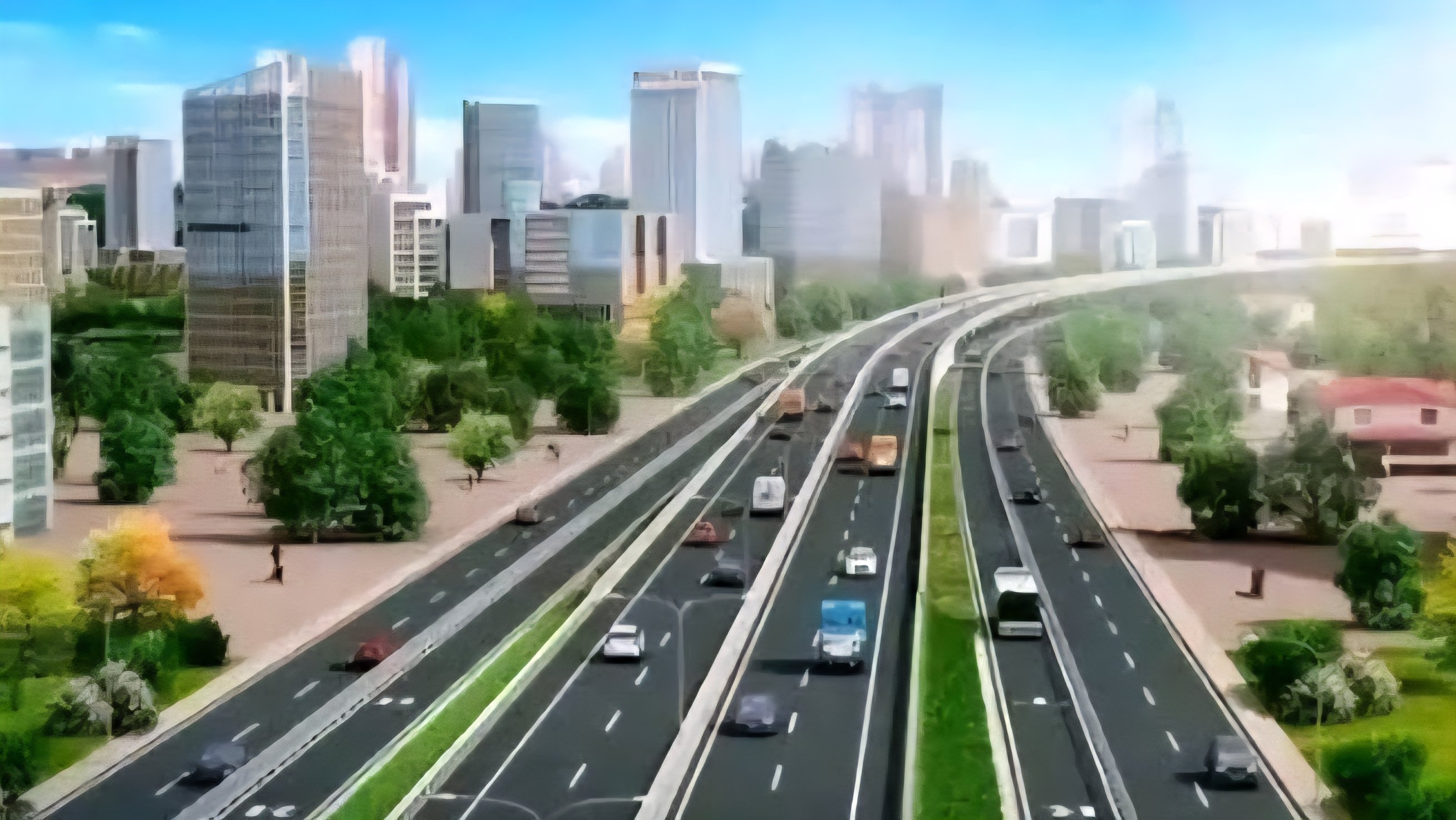 A high-angle view of a modern multi-lane dual carriageway with white lane markings and several vehicles, representing the proposed design for the Mau Summit-Malaba highway upgrade.