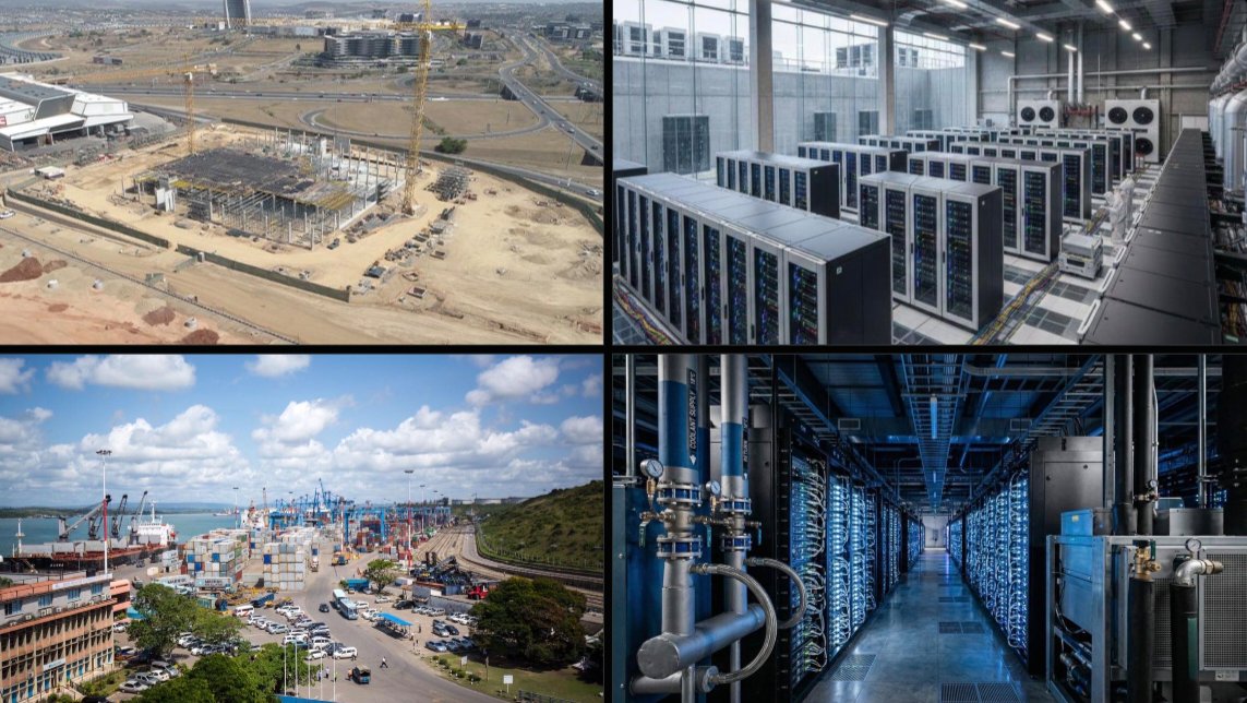 Aerial view of industrial construction site near the port of Mombasa.