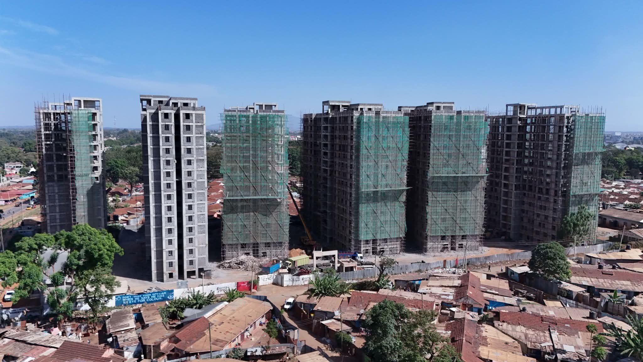 High-rise construction blocks under development at the Thika Bustani Affordable Housing Project site in Thika town, Kiambu County, Kenya.
