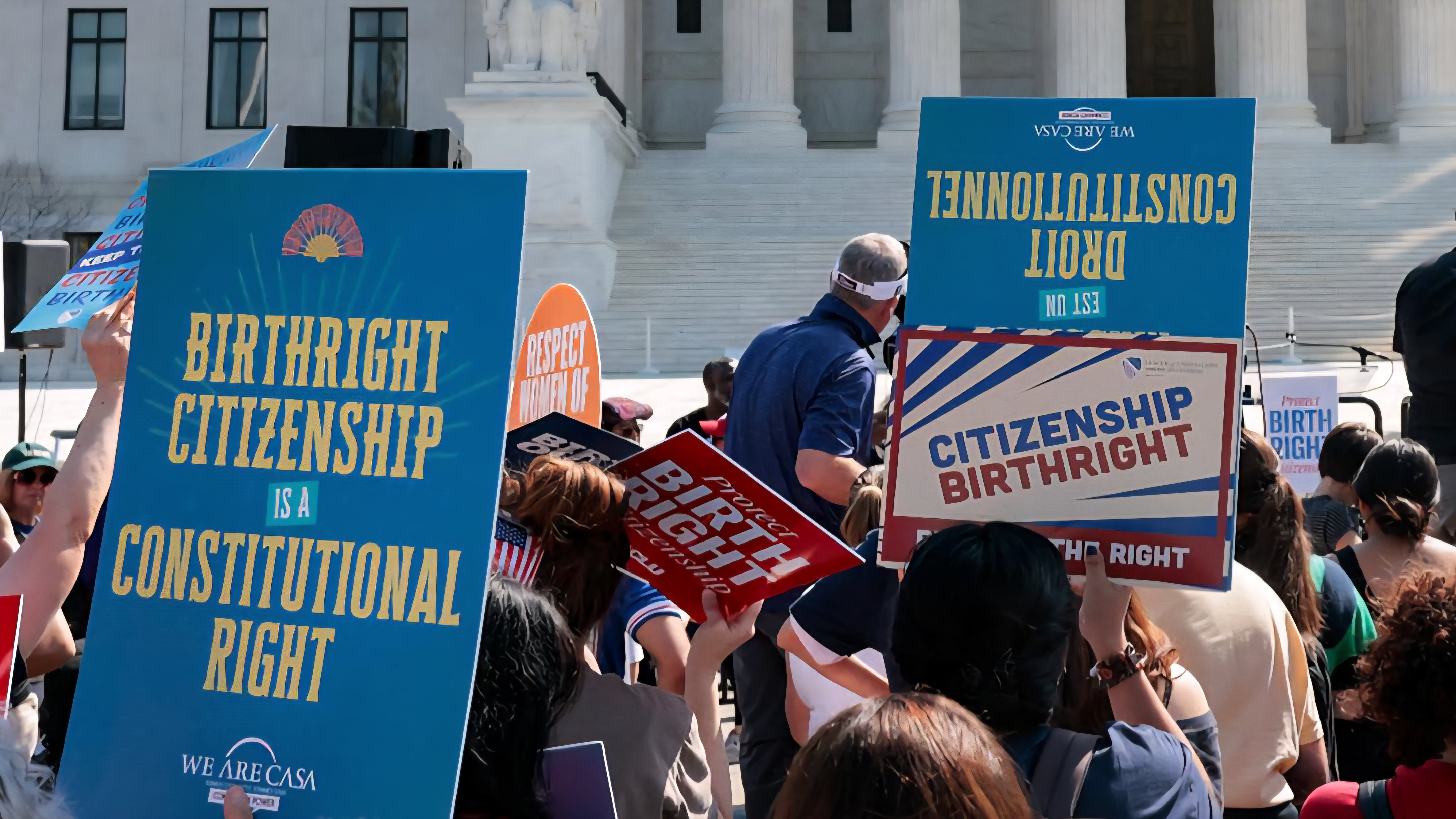 Protesters gather outside the United States Supreme Court carrying signs supporting birthright citizenship as seen in 288478.png.