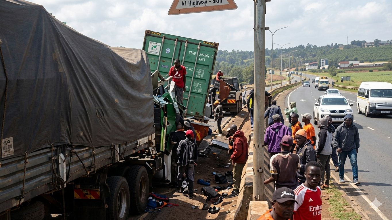 Section of Nairobi Southern Bypass road near Karinde with vehicles and emergency response activity following accident