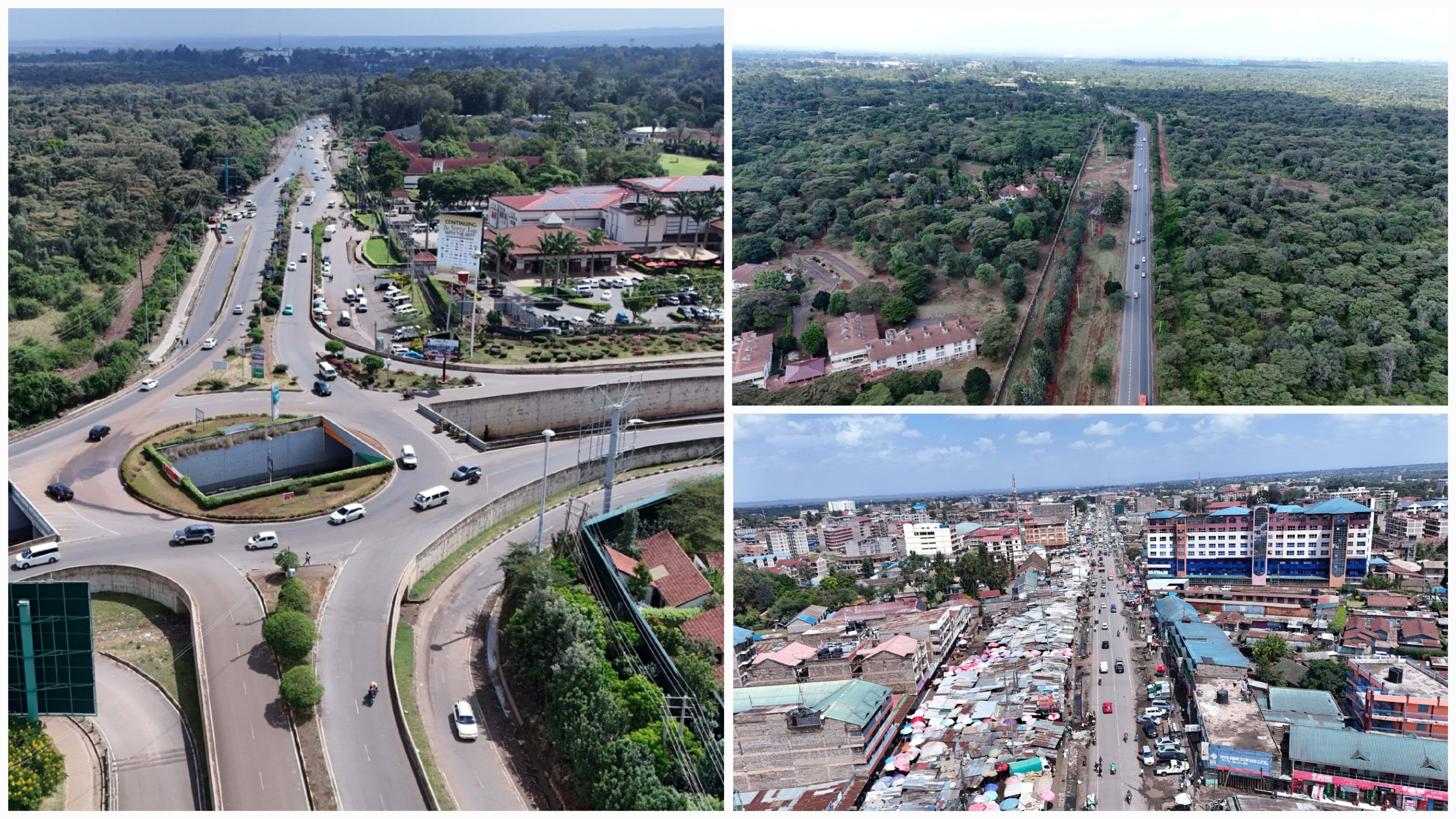 Aerial view of the Bomas of Kenya junction and the Magadi Road corridor showing existing traffic flow and surrounding urban development.