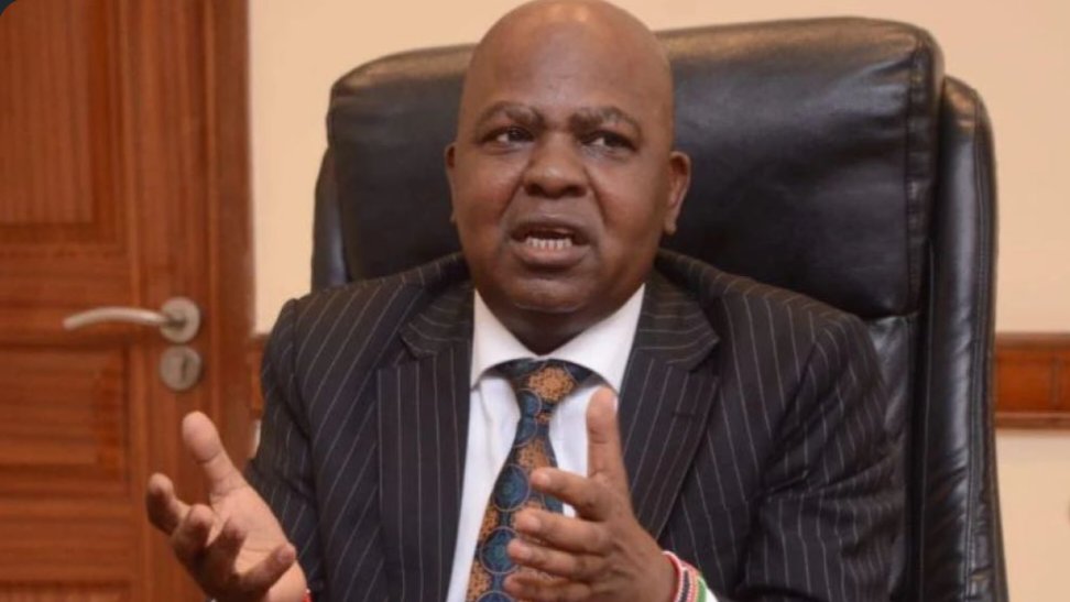 Kenya Railways Corporation Managing Director Philip Mainga speaking at an official corporate desk during an interview.