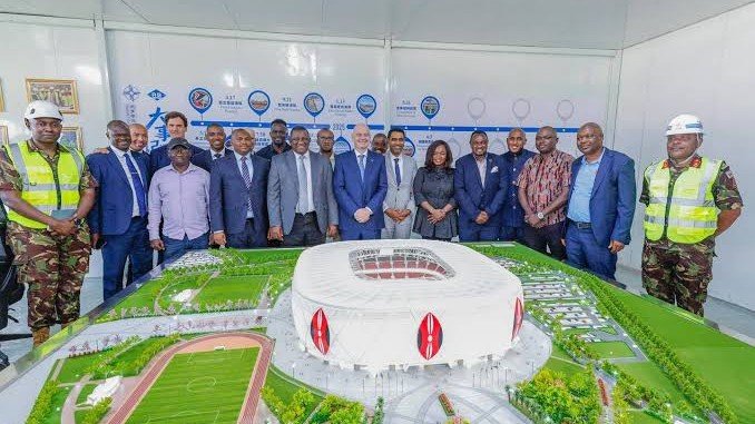 FIFA President poses for a photo at Talanta Stadium during his visit during CHAN 2025