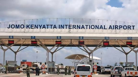An aerial view of the Jomo Kenyatta International Airport gate A under clear skies.
