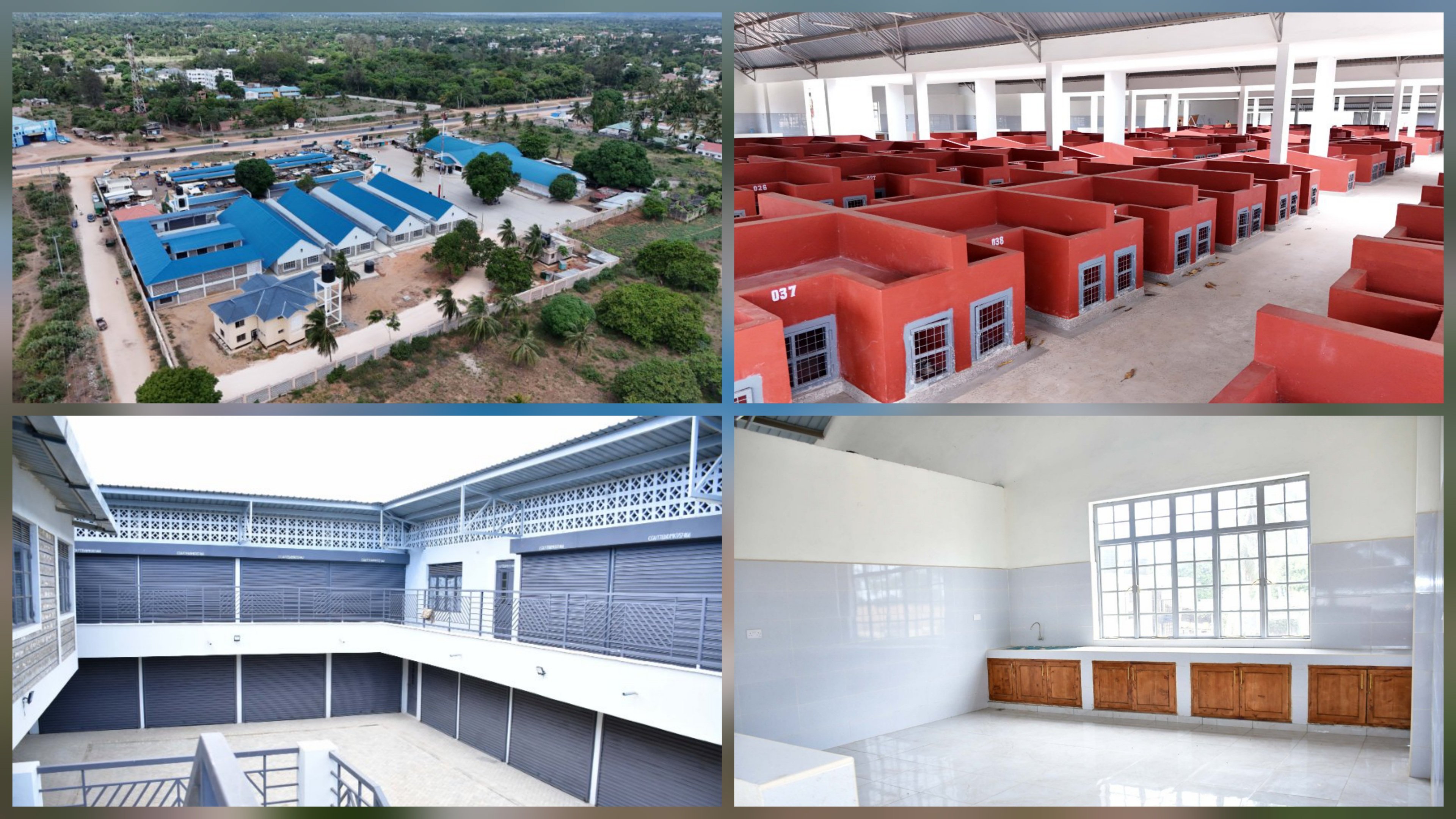 A view of the newly completed Diani Modern Market in Mvindeni, Kwale County, showing the multi-story concrete structure and designated stall areas.