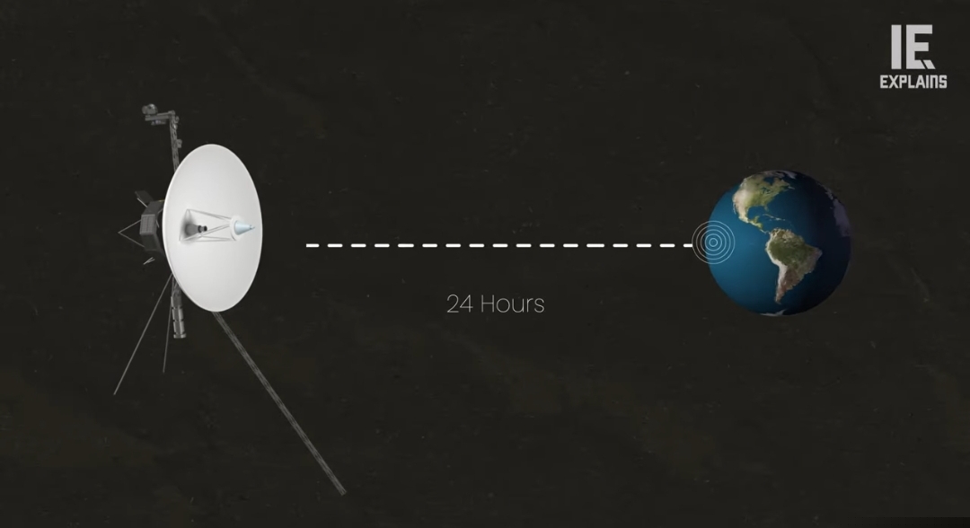 The Voyager 1 spacecraft, launched in 1977, continues its journey through interstellar space as it nears a communication distance of one light day from Earth.