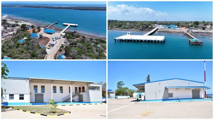 Aerial view of the newly constructed jetty and docking facilities at the Shimoni Fish Port in Kwale.