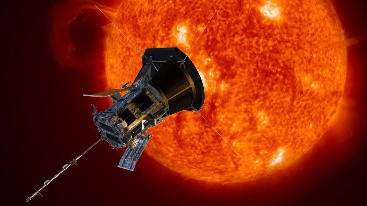 Close-up visualization of the Sun's surface showing intense solar flares and glowing plasma erupting into space.