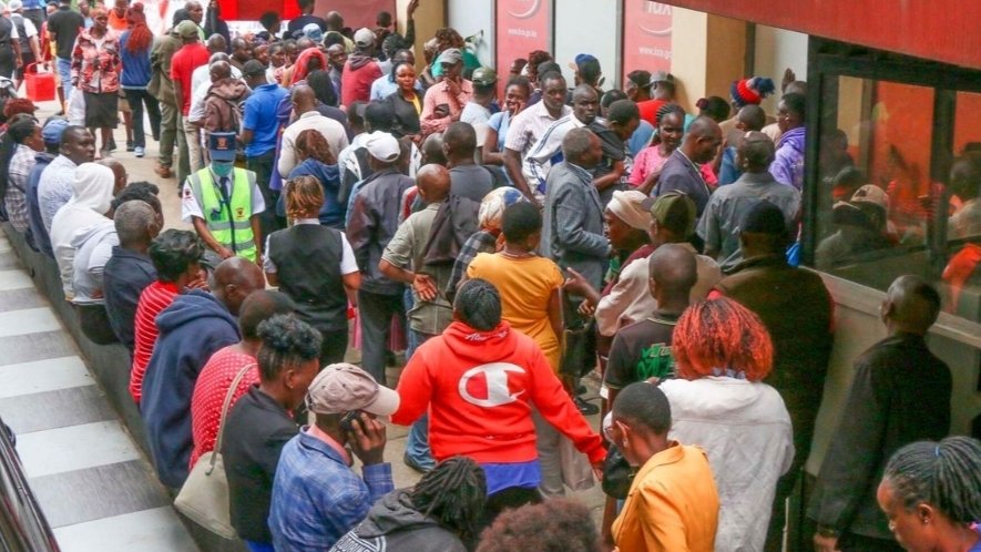 Kenyans form long queues to fill tax returns at the Kenya Revenue Authority (KRA) South Rift Office in Nakuru on June 30, 2025.