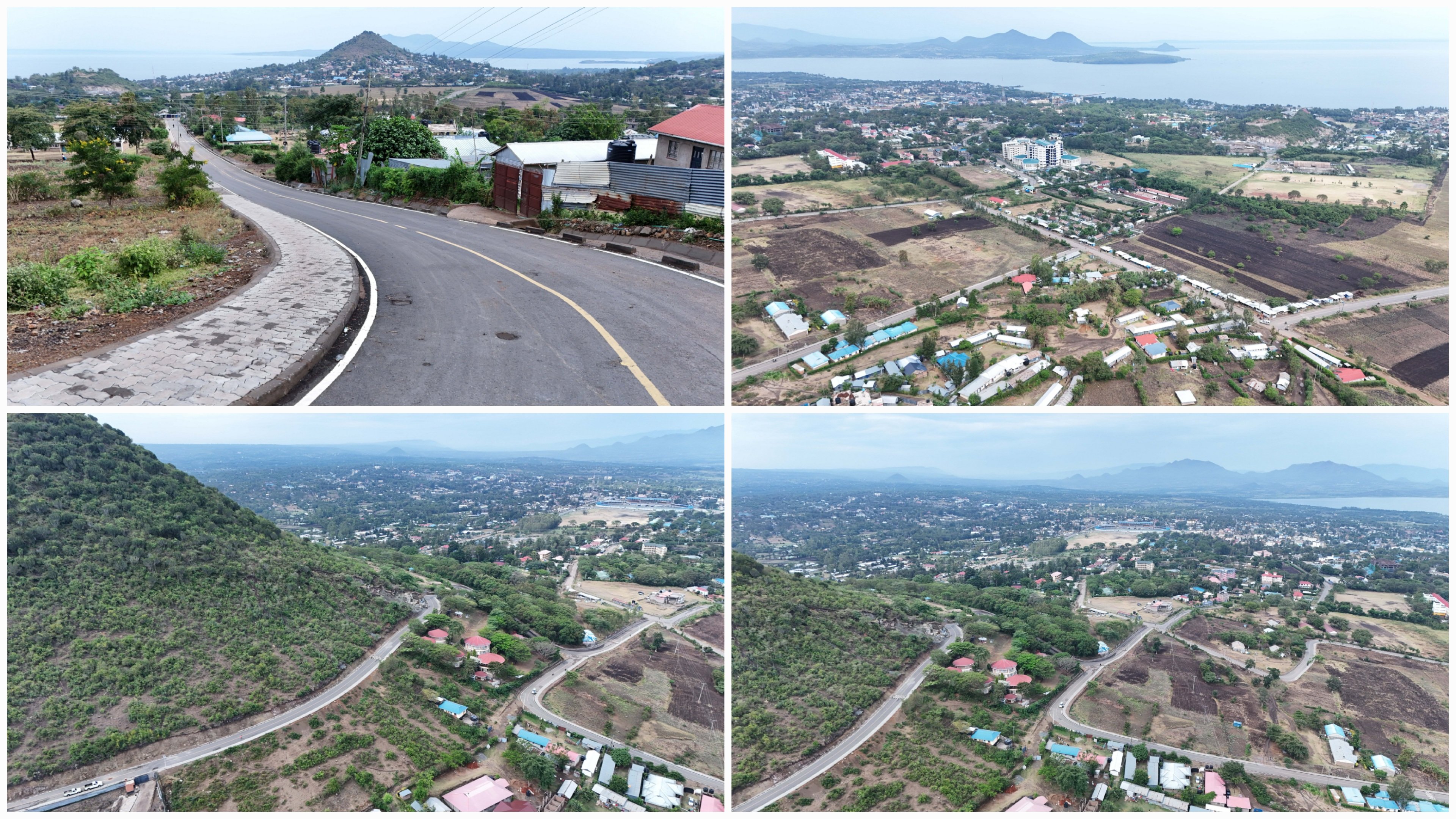 Aerial view of newly constructed bitumen roads and the Makongeni-Arujo highway stretch in Homa Bay Town.