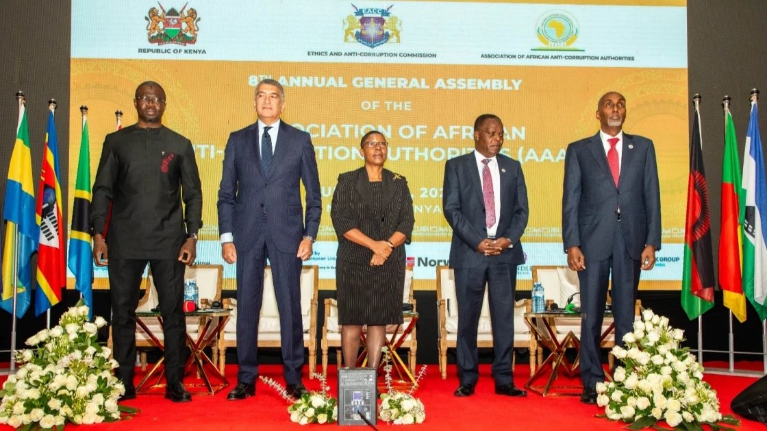 From Right: EACC CEO Abdi Mohamud, Chairperson David Oginde, AG Dorcas Oduor and AAACA President General Hisham El Rakaybi during the launch of the anti-corruption research centre at KSMS in Nairobi on June 17, 2026.