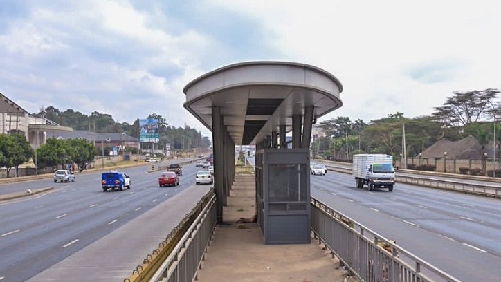 Partially completed BRT station infrastructure along the Thika Superhighway near Safari Park in Nairobi.