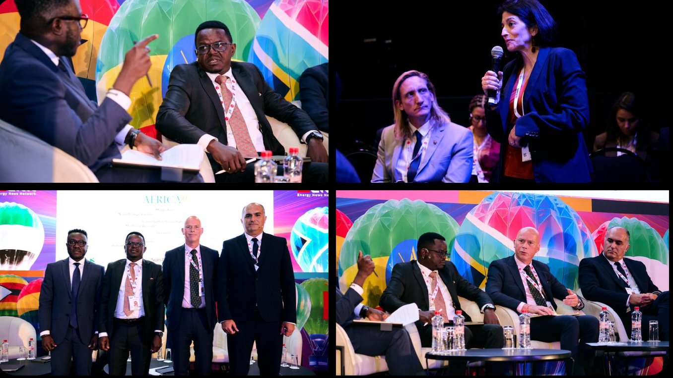 Four-panel compilation image labeled 258951.png showing speakers and delegates participating in a panel discussion at the Africa Energy Forum 2026.